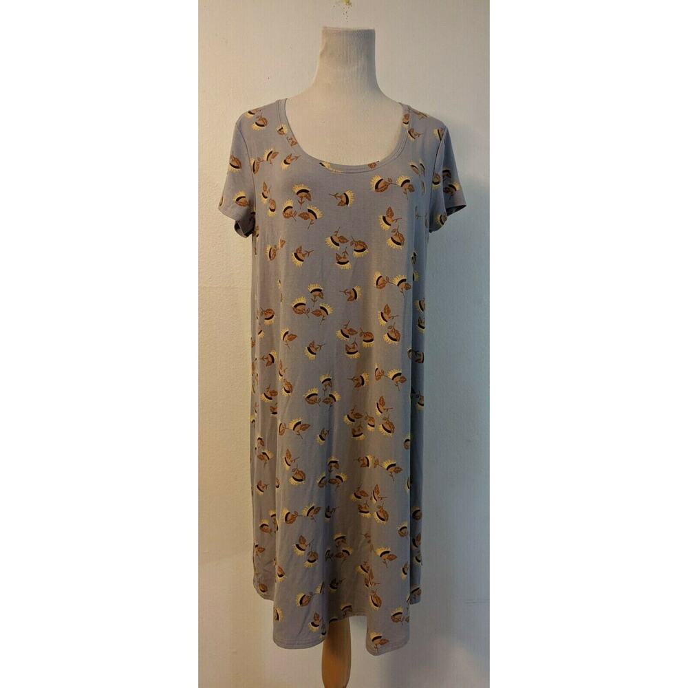 Matilda Jane sz L knit Dress gray with a leaf print women K1